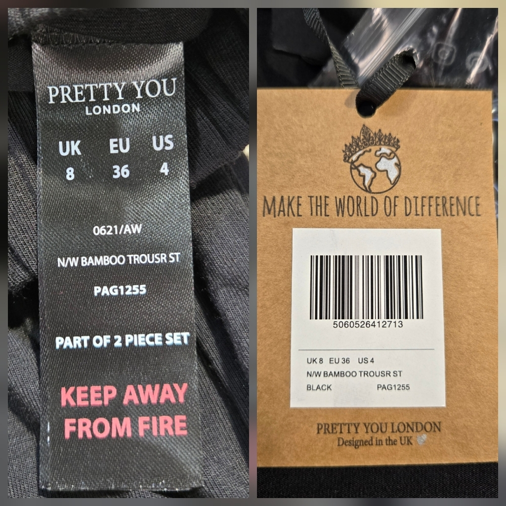Pretty You London Sustainable Bamboo Pajama Set in Black Size US 4 & 6 NWT - Picture 13 of 15